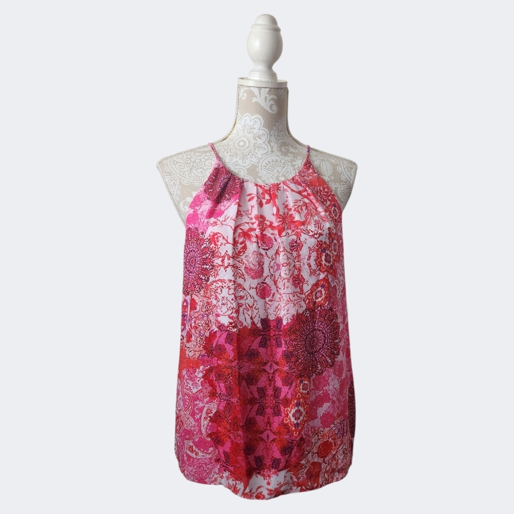 Violet & Claire Summer Pink Floral Chiffon Tank Size S